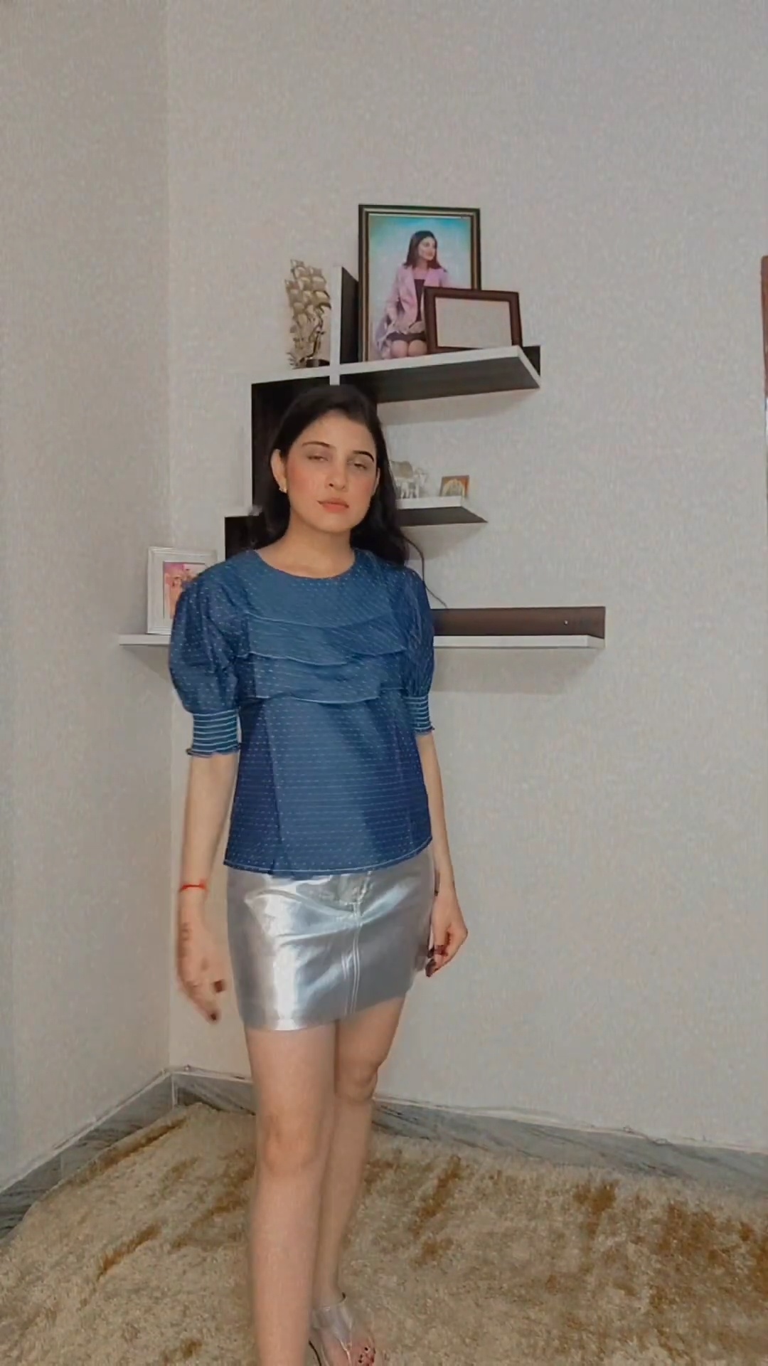 MYNTRA denim fasion outfit top skirt